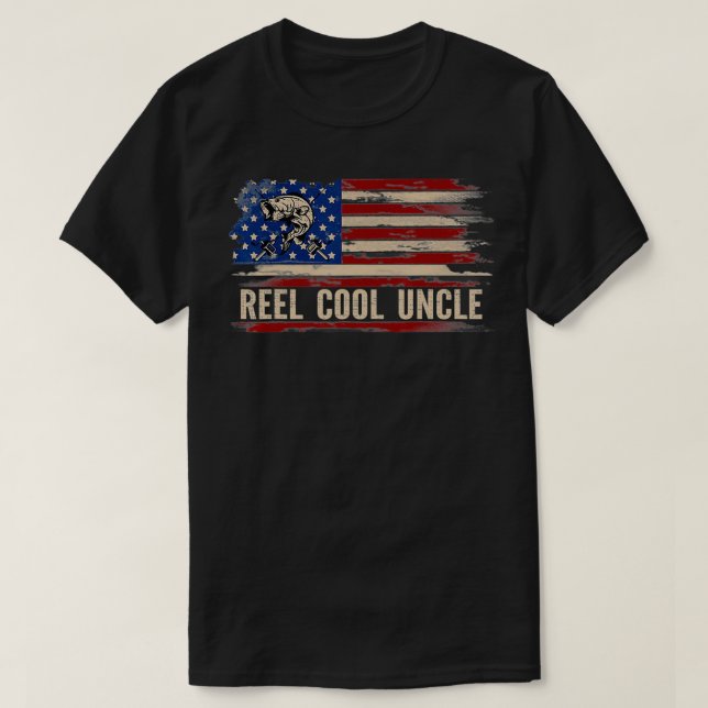 Reel Cool Uncle American USA Flag Funny FishingFis T Shirt (Design framsida)