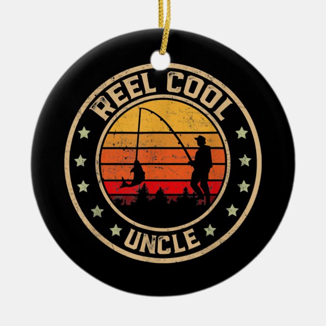 Reel Coola Farbror Fisherman Far Day Fishing Julgransprydnad Keramik (Framsidan)