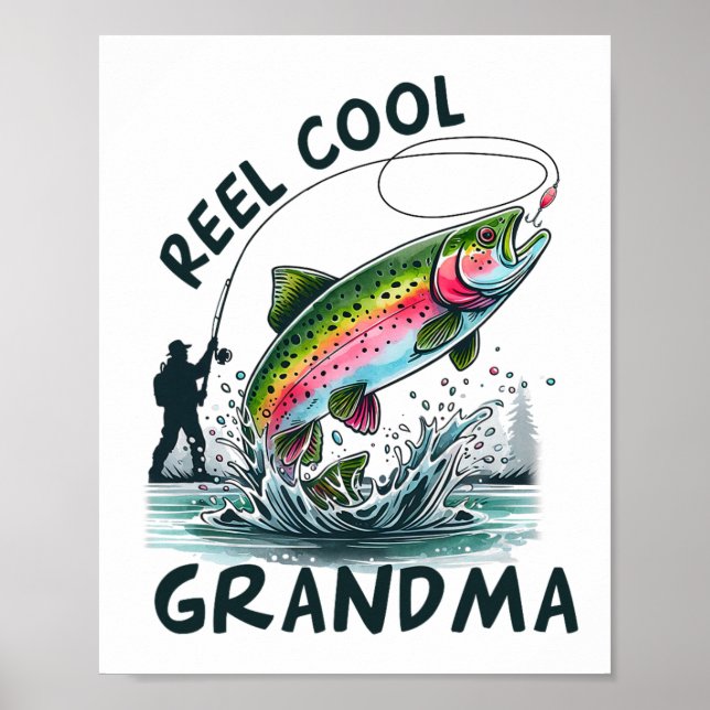 Reel Coola Grandma Födelsedagsfest Fishing Matchin Poster (Framsidan)
