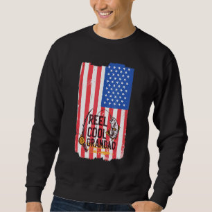 Reel Coola Grandpa Fars dag USA flagga Fish Fishin Lång Ärmad Tröja
