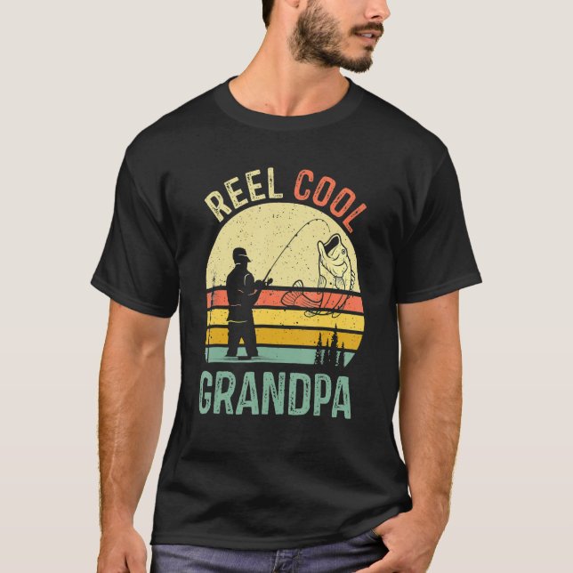 Reel Coola Grandpa Fisherman pappa Fars dag Fis T Shirt (Framsida)