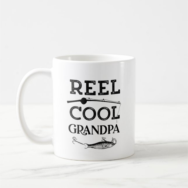 Reel Coola Grandpa Funny Fishing Pun Grandpa Manar Kaffemugg (Vänster)