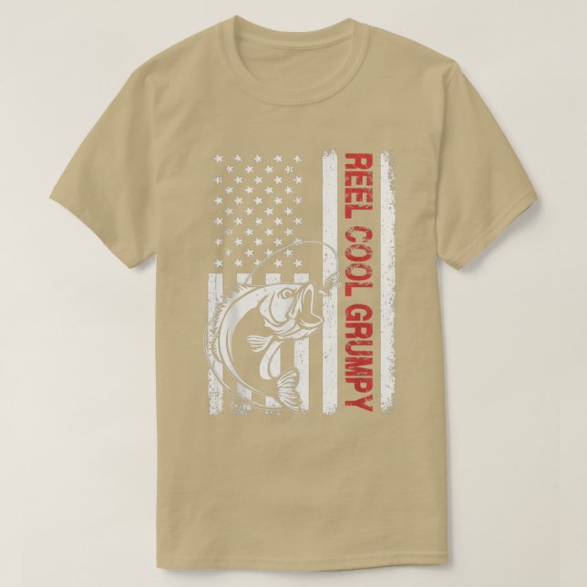 Reel Coola Grumpy USA flagga Fishing Fars dag  T Shirt (Design framsida)