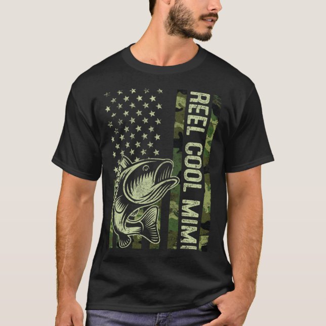 Reel Coola Mimi Camouflage American Flagga Fishing T Shirt (Framsida)
