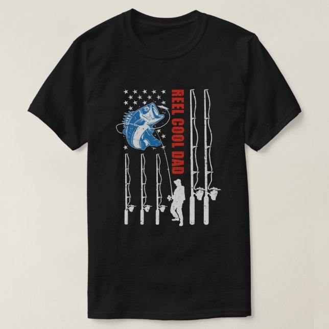 Reel Coola Pappa American Flagga Fish Fishing Far  T Shirt (Design framsida)