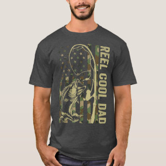 Reel Coola Pappa Amerikanska Flagga Camoue Fishing T Shirt