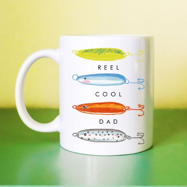Reel Coola Pappa fiskbestånd Kaffemugg (Reel Cool Dad fishing bait coffee mug.)