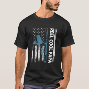 Reel Coola Pappa Fiske efter USA flagga Fars dag T Shirt