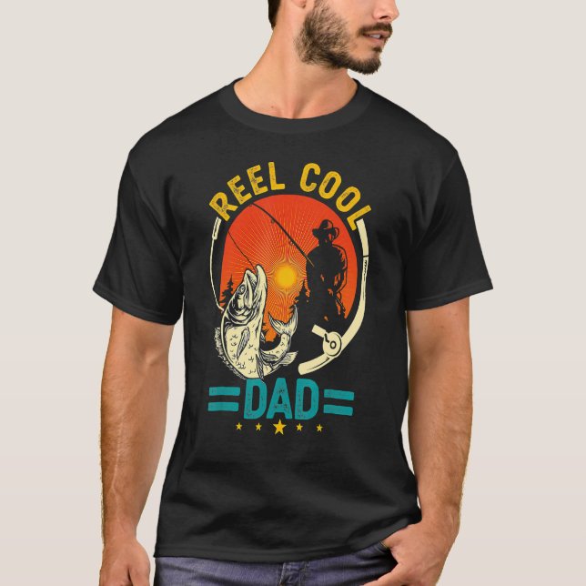 Reel Coola Pappa fiskedag Fiskare T Shirt (Framsida)
