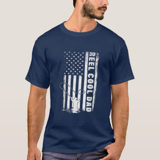 Reel Coola Pappa Flygfiske Pappa 4 juli USA flagga T Shirt