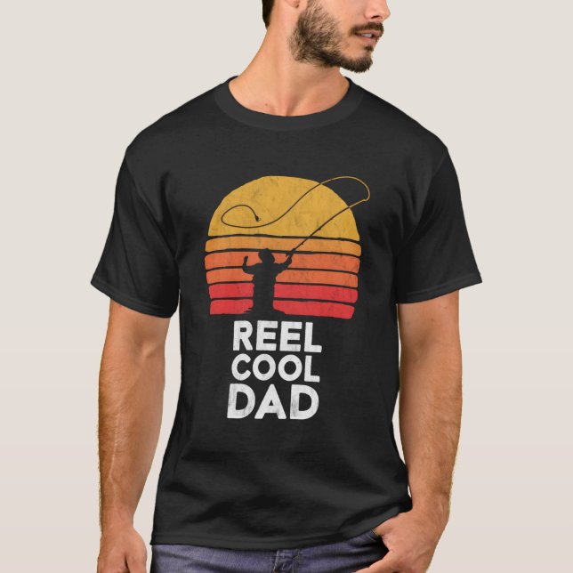 Reel Coola Pappa Funny Retro Flygfiske Distress G T Shirt (Framsida)