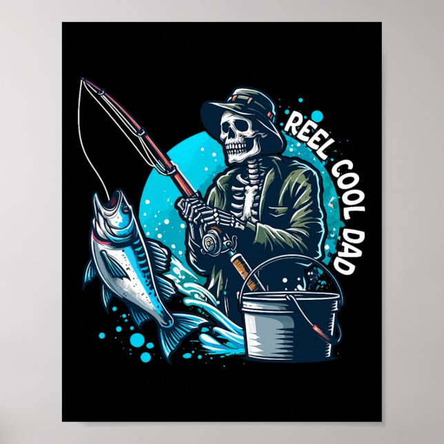 Reel Coola Pappa Funny Skeleton Fishing Pappa Papp Poster (Framsidan)