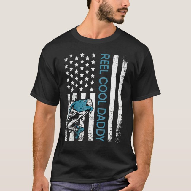 Reel Coola Pappa USA Flagga Fisherman pappa Far Da T Shirt (Framsida)