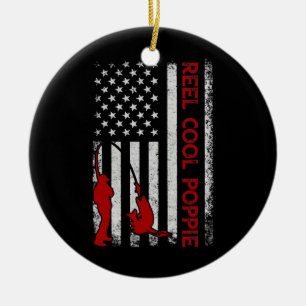 Reel Coola Poppie American Flagga Fishing Far Julgransprydnad Keramik