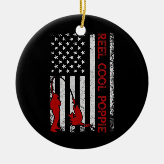 Reel Coola Poppie American Flagga Fishing Pappor Julgransprydnad Keramik (Framsidan)