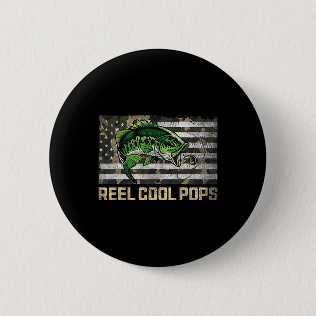 Reel Coola Pops Fishing Camo Flagga Fars dag Fishe Knapp (Framsida)