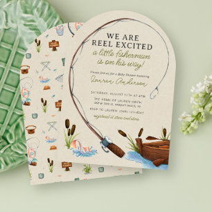 Reel Exced Fisherman Watercolor Baby Shower Inbjudningar