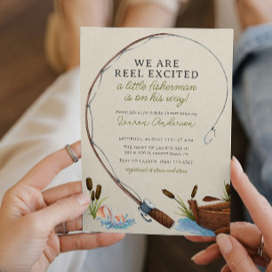 Reel Exced Fisherman Watercolor Baby Shower Inbjudningar