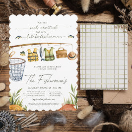 Reel Exced Watercolor Fishing Baby Shower Inbjudningar
