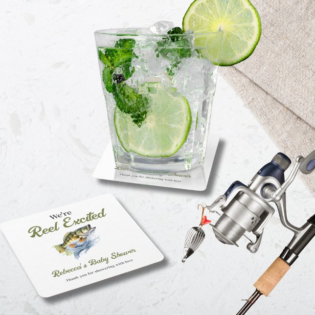 Reel Excise Big Fish Fisherman Baby Shower Underlägg Papper Kvadrat (Skapare uppladdad)