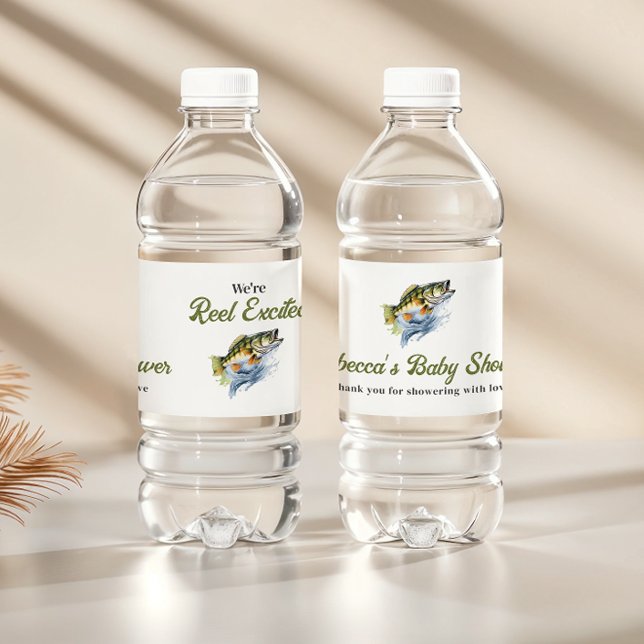 Reel Excise Big Fish Fisherman Baby Shower Vattenflaskor Etikett (Skapare uppladdad)