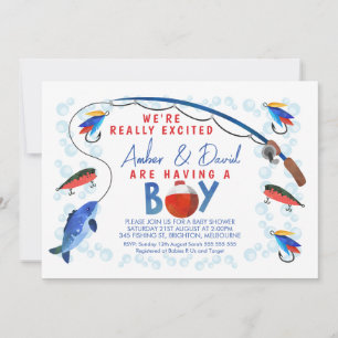 Reel Excise Fishing Theter Baby Shower Inbjudningar