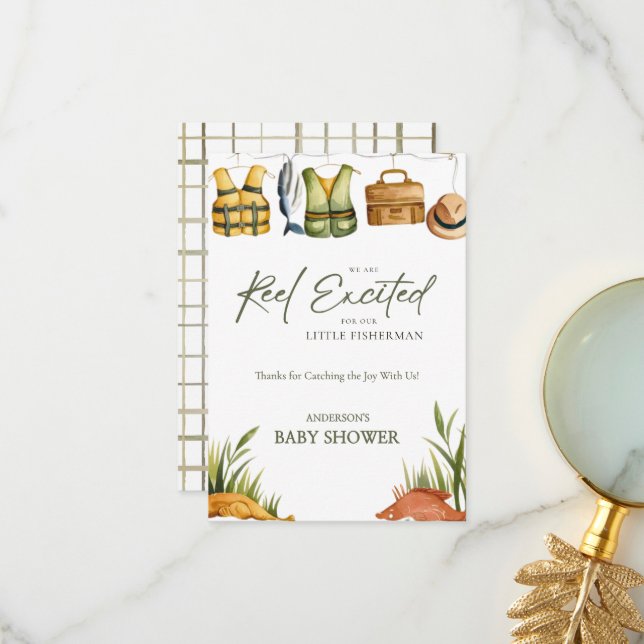 Reel Excited Little Fisherman Baby Shower  Tack Kort (Fram/Back In Situ)