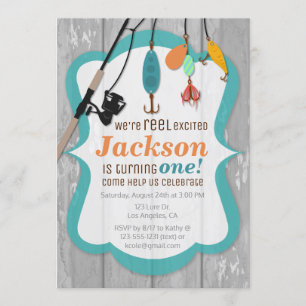 Reel Excted Fishing Birthday Call Inbjudningar