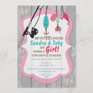 Reel Excted Fishing Rosa Baby Shower-inbjudan Inbjudningar