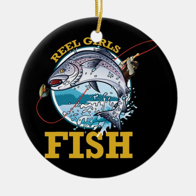 Reel Girls Fish Girls Fishing Julgransprydnad Keramik (Framsidan)