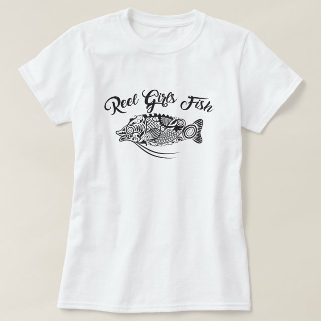Reel Girls Fish Women's 3/4 Sleeve Raglan Tee Shirt (Design framsida)
