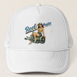 Reel Hustler Retro Fishing Pin-Up | Funny Fish Keps