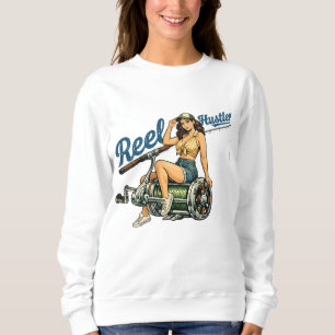 Reel Hustler Retro Fiske Pin-Up Tjejer Som Fisher  T Shirt