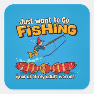 Reel in Relaxation: Escape Adulting with Fishing Fyrkantigt Klistermärke