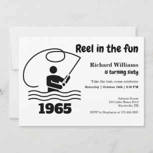 Reel in the Roligt Modern Fisherman 60:e födelseda Inbjudningar