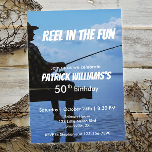 Reel in the Roligt Sunset Fisherman 50:e födelseda Inbjudningar