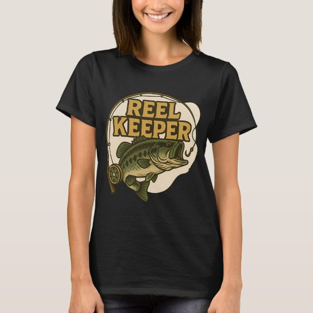Reel Keeper Largemouth Abborre Fiske Design T Shirt (Framsida)
