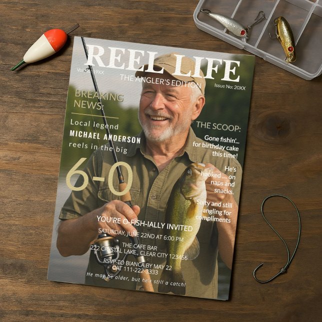 Reel Life Fishing Magazine 60:e Födelsedagsfesten Inbjudningar (Skapare uppladdad)