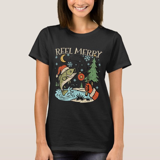 Reel Merry Christmas Fishing Funny Hook B Fi-shirt T Shirt (Framsida)