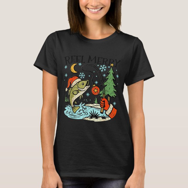 Reel Merry Christmas Fishing Funny Hook B Fi-shirt T Shirt (Framsida)