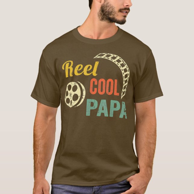 Reel Pappa Coola Movie Älskare Gift-projektordist T Shirt (Framsida)