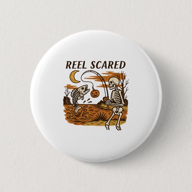 Reel Skrämde Halloween Fishing Funny Skeleton Fish Knapp (Framsida)