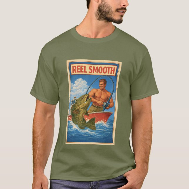 Reel Smooth Fiskare Retro Nautilus Salt Fiske T Shirt (Framsida)