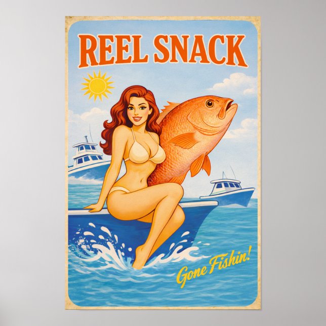 Reel Snack Retro Pin-Up | Red Snapper Fishing Boat Poster (Framsidan)