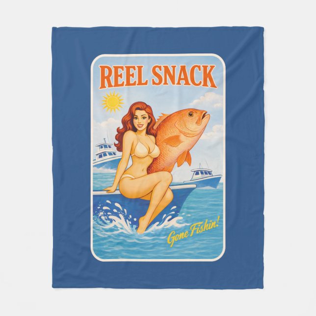 Reel Snack Retro Pin-Up Red Snapper Fishing Boater Fleecefilt (Framsidan)
