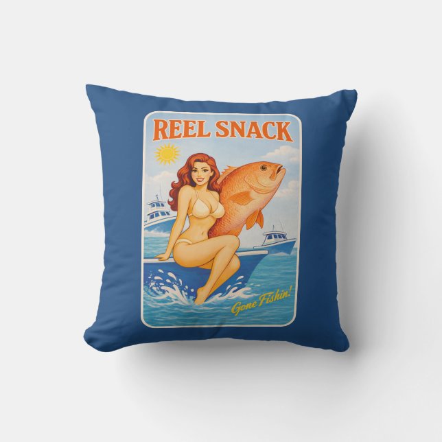 Reel Snack Retro Pin-Up Red Snapper Fishing Boater Kudde (Framsida)