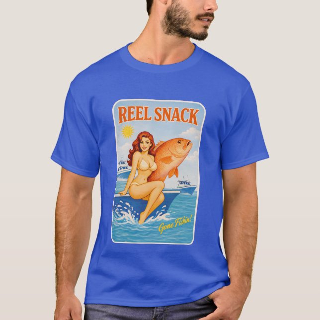 Reel Snack Retro Pin-Up Red Snapper Fishing Boater T Shirt (Framsida)