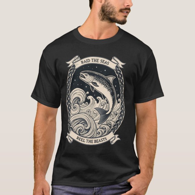 Reel the Beasts u2013 Norse Knotwork Mythology Vik T Shirt (Framsida)