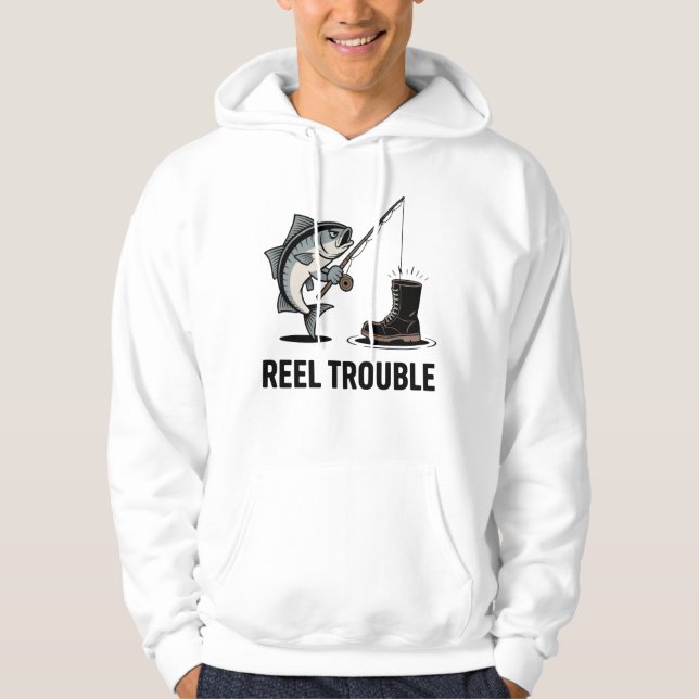 Reel Trouble – Fishing Fail with Angry Fish & Boot Hoodie (Framsida)