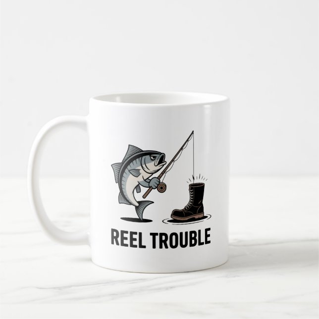 Reel Trouble Mug – Funny Fishing Gift for Anglers  Kaffemugg (Vänster)